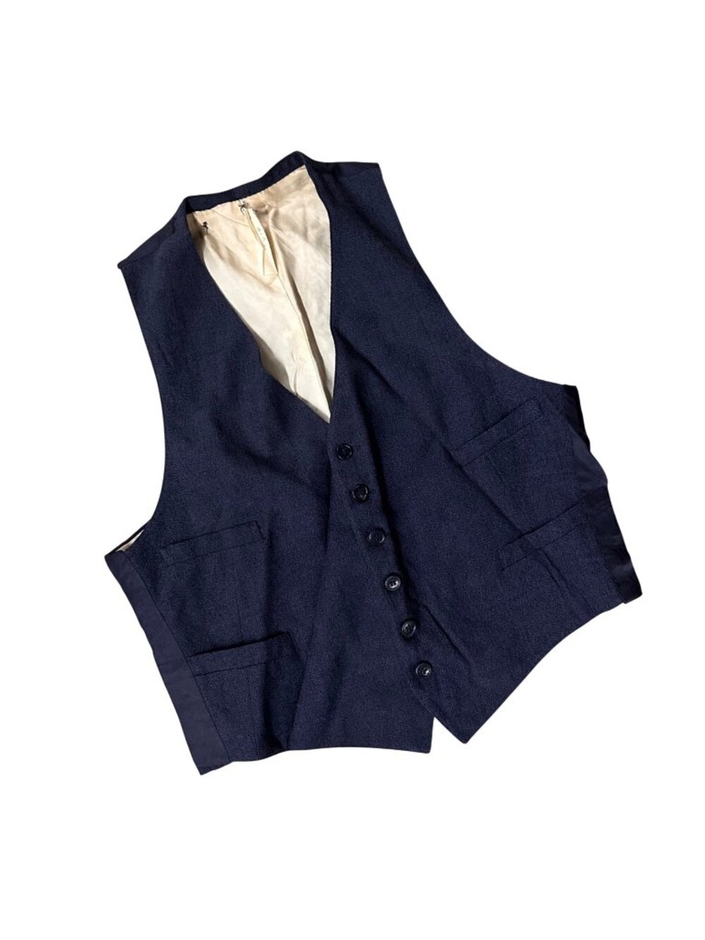 Vintage Navy Blue Vest 1940s Pockets Button Front Classic Mens Handmade As Is